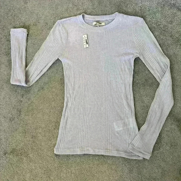 Madewell Variegated Ribbed Crewneck Long-Sleeve Tee Dusty Lavendar Size XXS - Picture 4 of 8